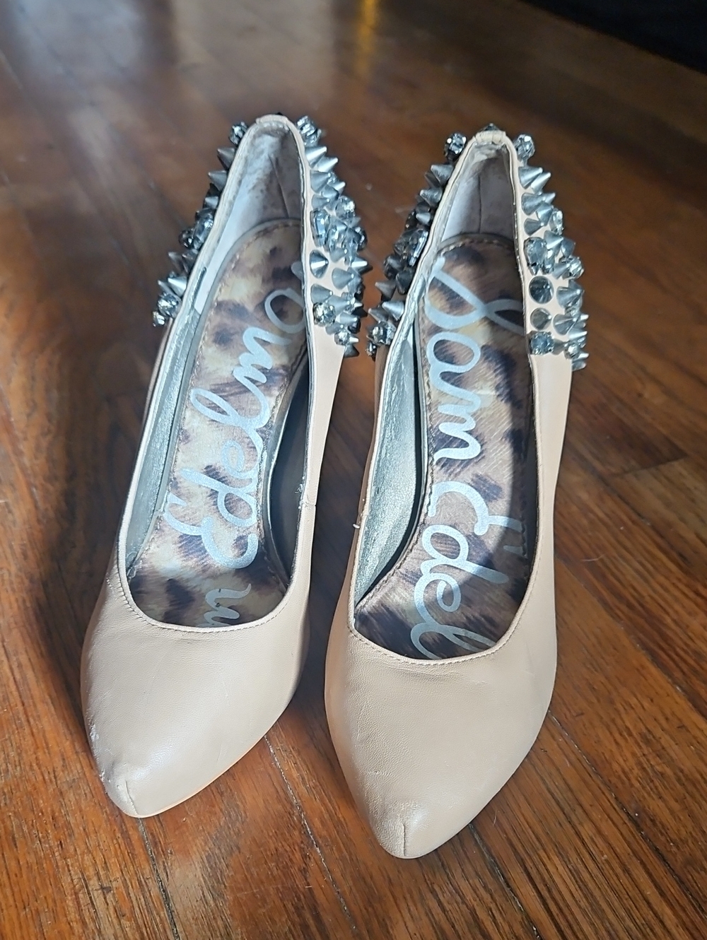 Sam Edelman Nude Pointed-Toe Pumps with Silver Stud Accents